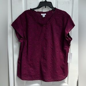 NWT Liz Claiborne Eyelet 
Cap-Sleeved Top Size XXL